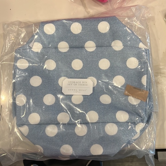 Steel Mill Blue & White Polka Dot Storage Bin Set - NEW - Picture 2 of 3